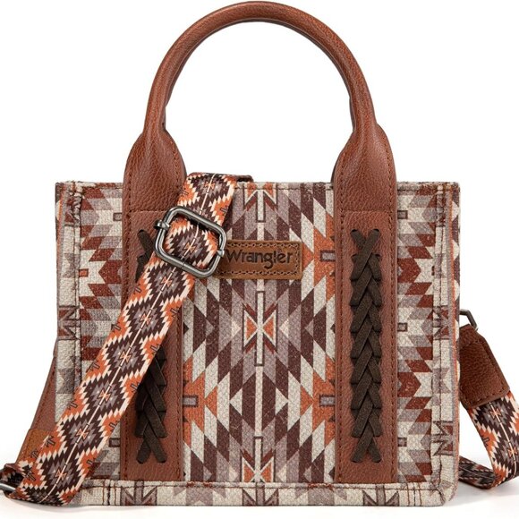 Handbags - Mini Tote Bag Women Cotton Vegan Leather Aztec Western Crossbody Purse